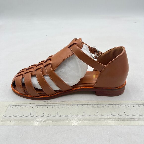 FSJ Camel Closed Toe Low Block Heel Woven Roman Ankle Strap Hollow Caged Sandals - Picture 2 of 8